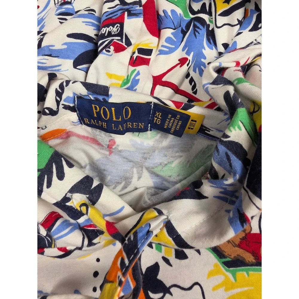 Polo Ralph Lauren Jersey T Shirt Hoodie Mens XL White Beach Bear All Over Print